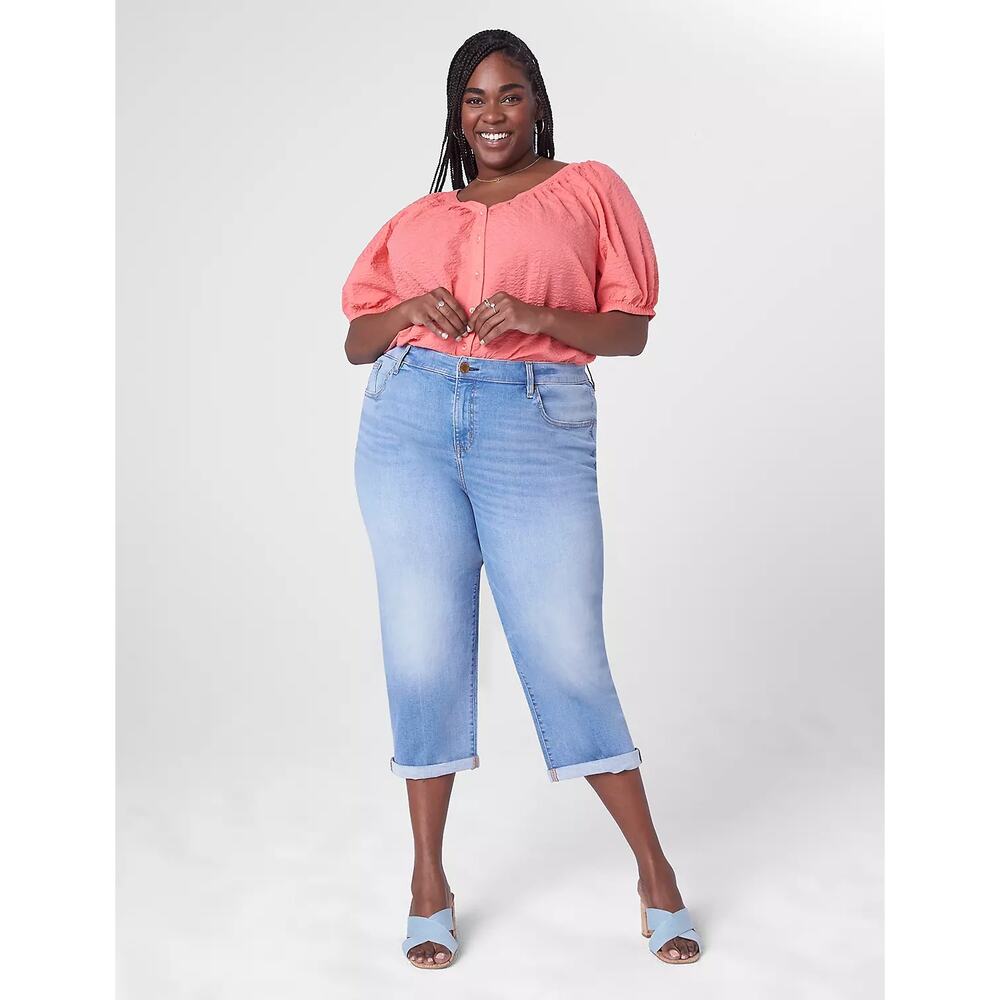 Lane Bryant | Mid-Rise Boyfriend Fit Cuffed Denim Jean Capri with Stretch